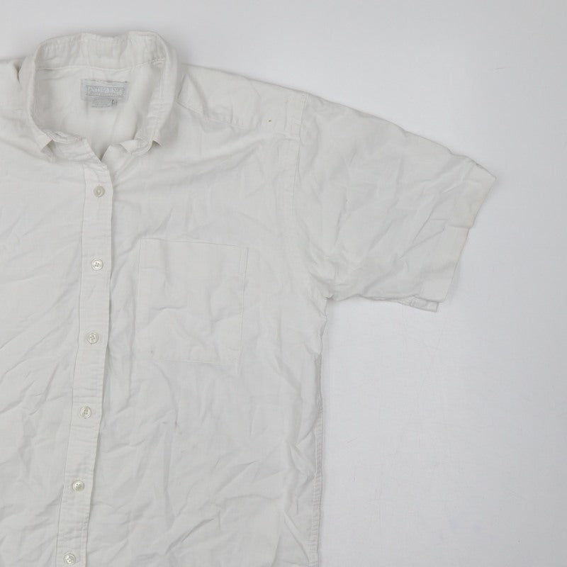 Lands' End Women White UK 14 Classic Short Sleeve Button-Up Shirt