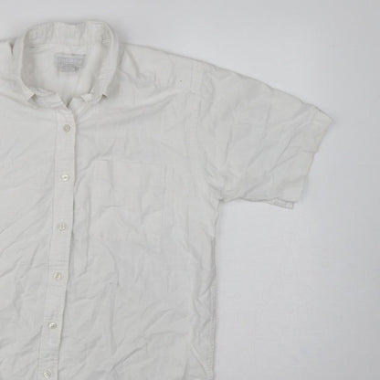 Lands' End Women White UK 14 Classic Short Sleeve Button-Up Shirt