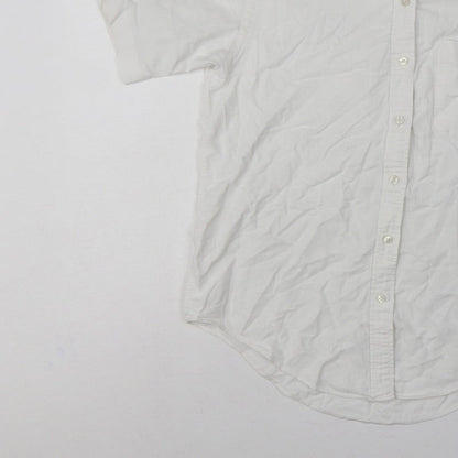 Lands' End Women White UK 14 Classic Short Sleeve Button-Up Shirt