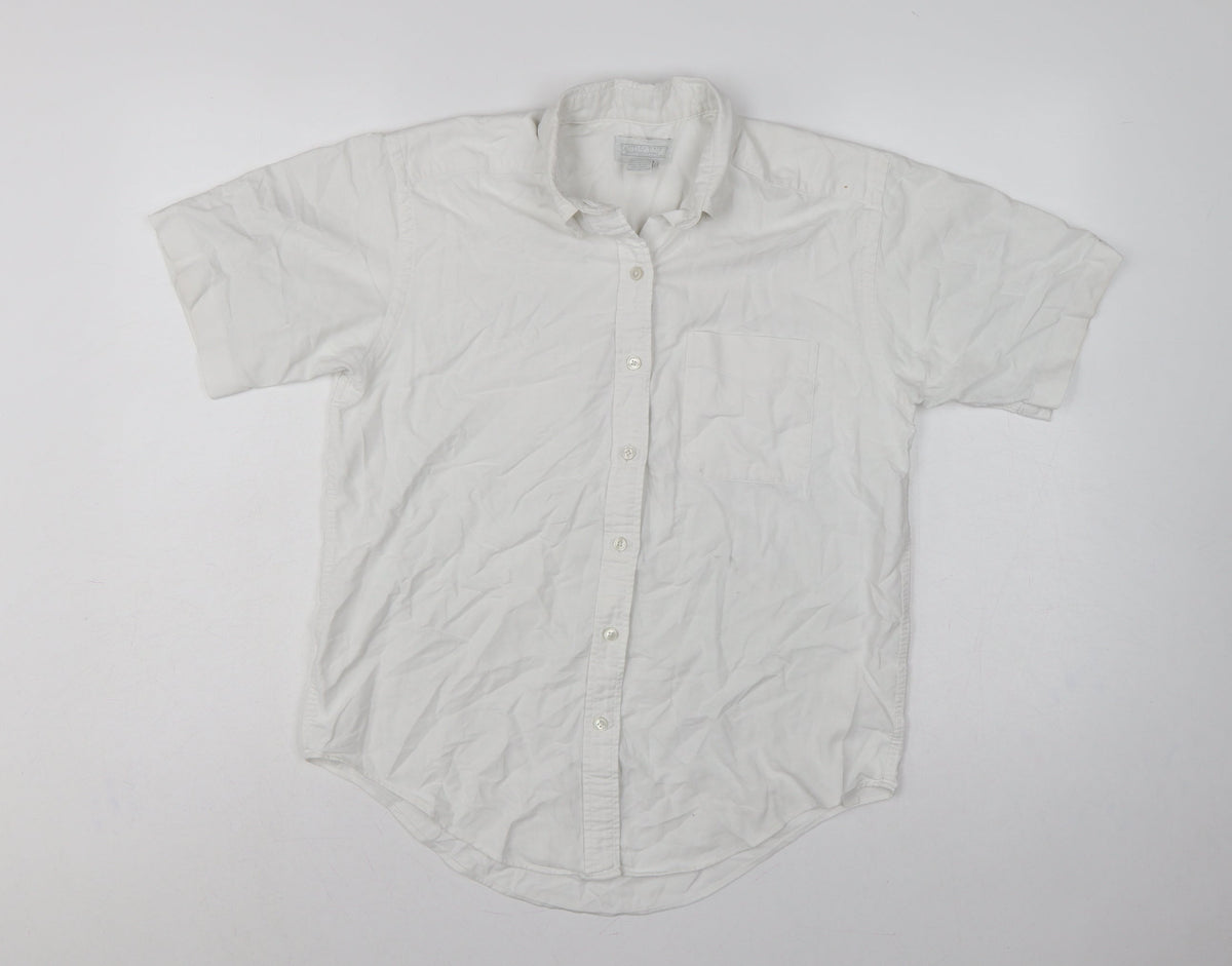 Lands' End Women White UK 14 Classic Short Sleeve Button-Up Shirt