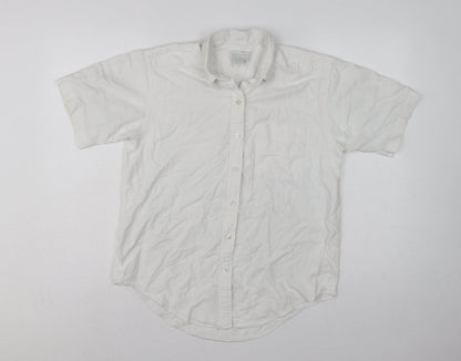 Lands' End Women White UK 14 Classic Short Sleeve Button-Up Shirt