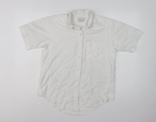 Lands' End Women White UK 14 Classic Short Sleeve Button-Up Shirt