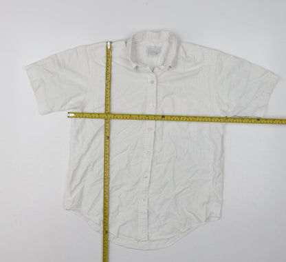 Lands' End Women White UK 14 Classic Short Sleeve Button-Up Shirt