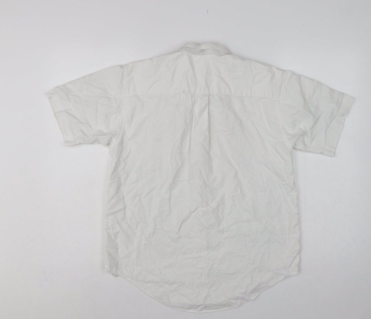 Lands' End Women White UK 14 Classic Short Sleeve Button-Up Shirt
