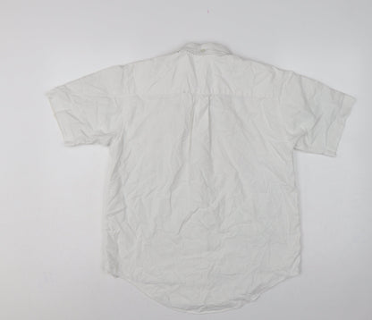 Lands' End Women White UK 14 Classic Short Sleeve Button-Up Shirt