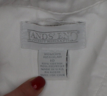 Lands' End Women White UK 14 Classic Short Sleeve Button-Up Shirt