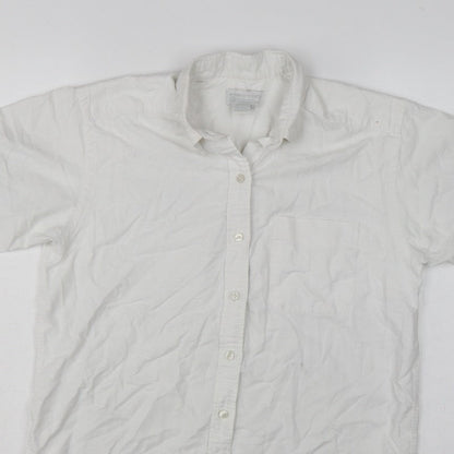 Lands' End Women White UK 14 Classic Short Sleeve Button-Up Shirt
