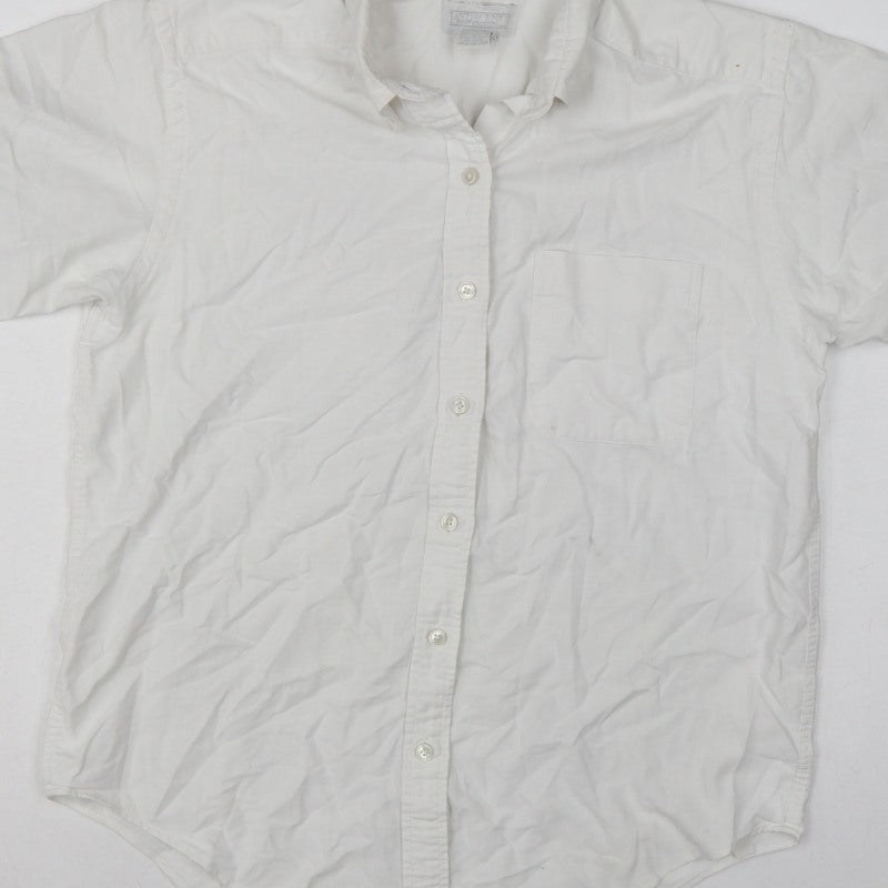 Lands' End Women White UK 14 Classic Short Sleeve Button-Up Shirt