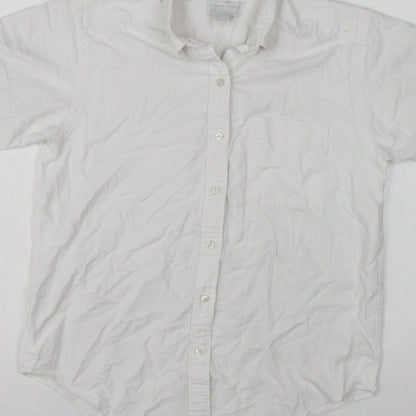 Lands' End Women White UK 14 Classic Short Sleeve Button-Up Shirt
