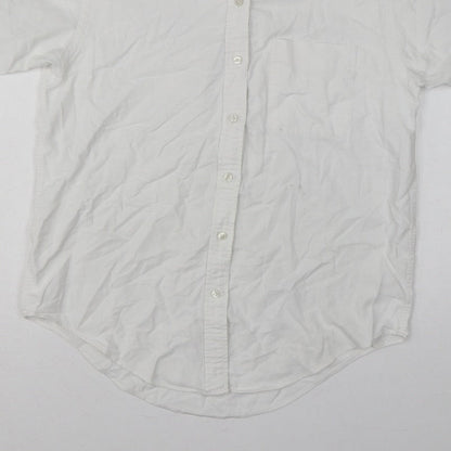 Lands' End Women White UK 14 Classic Short Sleeve Button-Up Shirt