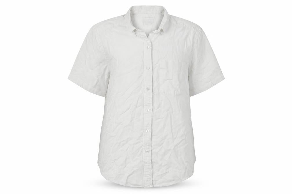Lands' End Women White UK 14 Classic Short Sleeve Button-Up Shirt