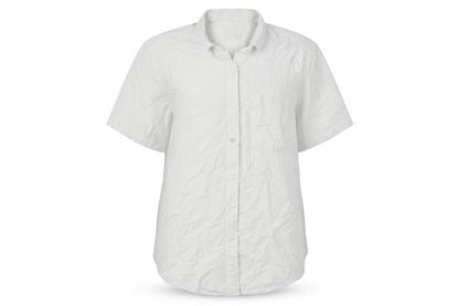 Lands' End Women White UK 14 Classic Short Sleeve Button-Up Shirt
