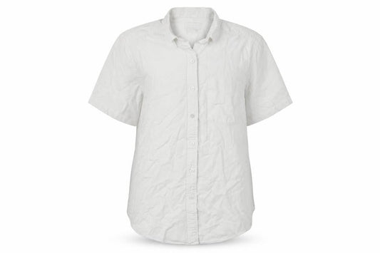 Lands' End Women White UK 14 Classic Short Sleeve Button-Up Shirt