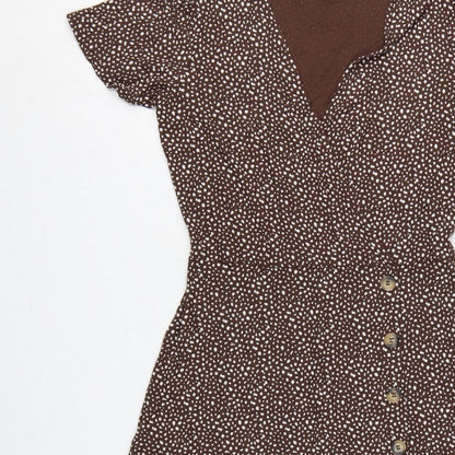 Next Women Brown Animal Print Wrap Dress UK 10 Knee Length Stretch