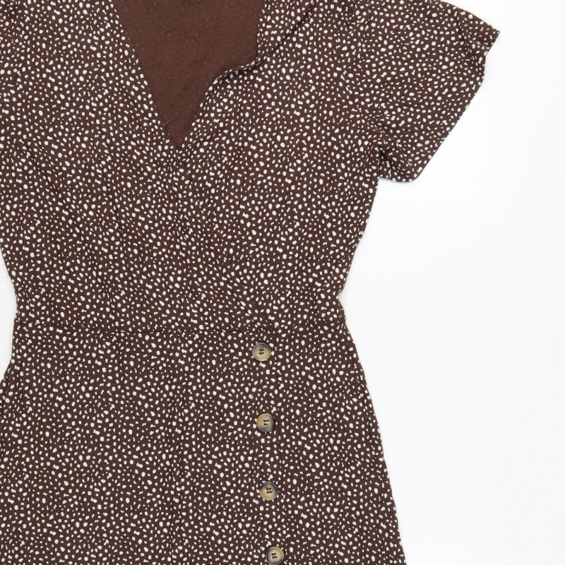 Next Women Brown Animal Print Wrap Dress UK 10 Knee Length Stretch