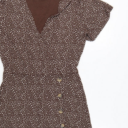 Next Women Brown Animal Print Wrap Dress UK 10 Knee Length Stretch