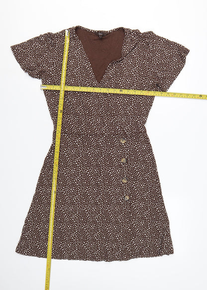 Next Women Brown Animal Print Wrap Dress UK 10 Knee Length Stretch