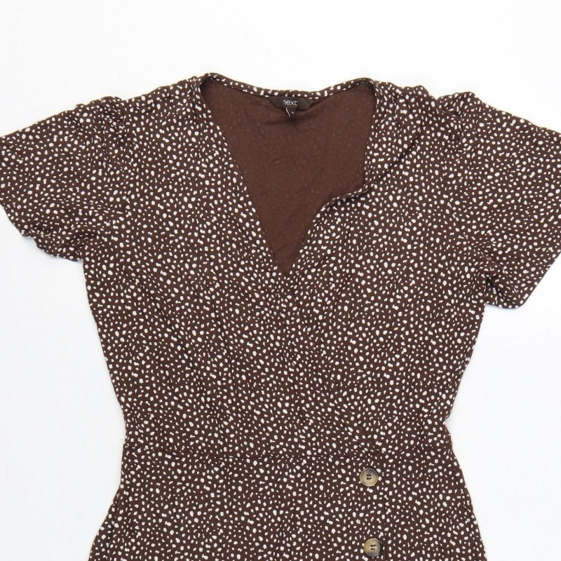 Next Women Brown Animal Print Wrap Dress UK 10 Knee Length Stretch