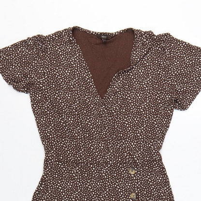 Next Women Brown Animal Print Wrap Dress UK 10 Knee Length Stretch
