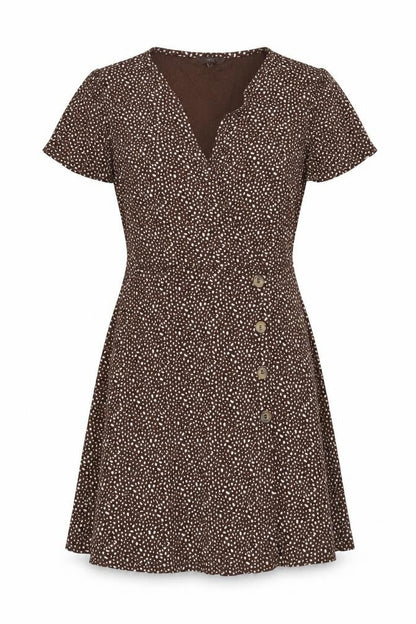 Next Women Brown Animal Print Wrap Dress UK 10 Knee Length Stretch