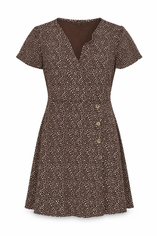 Next Women Brown Animal Print Wrap Dress UK 10 Knee Length Stretch