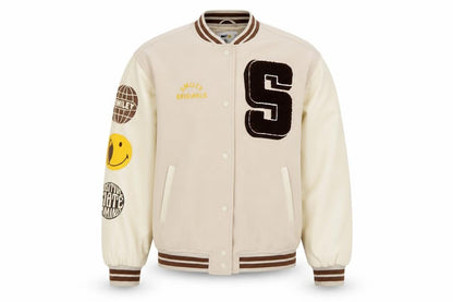 H&M Smiley Women Beige S Varsity Bomber Jacket Snap Padded