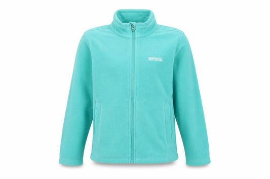 Front view of Regatta girls’ green 7-8 years full zip fleece sweatshirt pockets