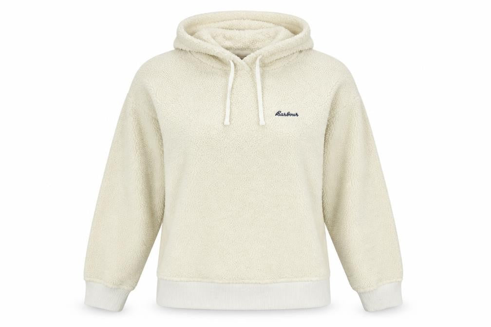 Barbour Women’s Ivory UK 10 Pullover Teddy Fleece Logo Hoodie