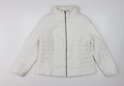 Marks and Spencer Women White L Puffer Jacket Quilted Full Zip