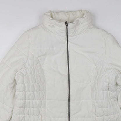 Marks and Spencer Women White L Puffer Jacket Quilted Full Zip
