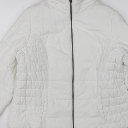 Marks and Spencer Women White L Puffer Jacket Quilted Full Zip