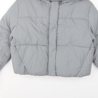Zara Women Grey S Hooded Puffer Jacket Short Quilted Zip Pockets