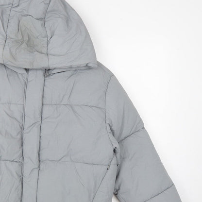 Zara Women Grey S Hooded Puffer Jacket Short Quilted Zip Pockets