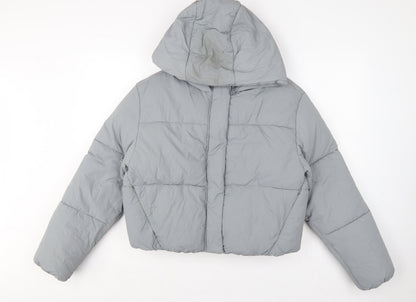 Zara Women Grey S Hooded Puffer Jacket Short Quilted Zip Pockets