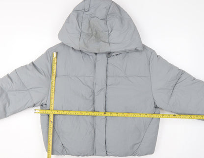 Zara Women Grey S Hooded Puffer Jacket Short Quilted Zip Pockets