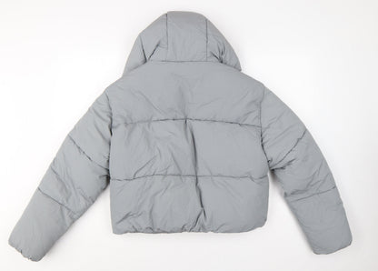 Zara Women Grey S Hooded Puffer Jacket Short Quilted Zip Pockets