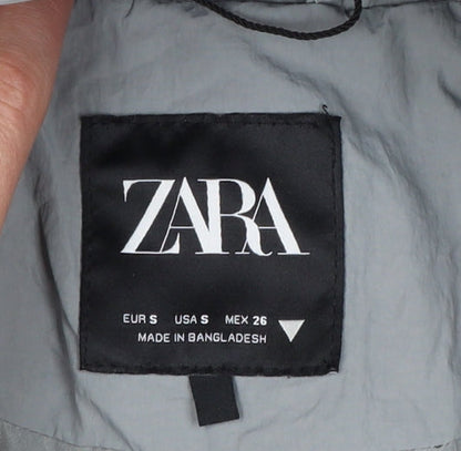 Zara Women Grey S Hooded Puffer Jacket Short Quilted Zip Pockets