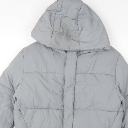 Zara Women Grey S Hooded Puffer Jacket Short Quilted Zip Pockets