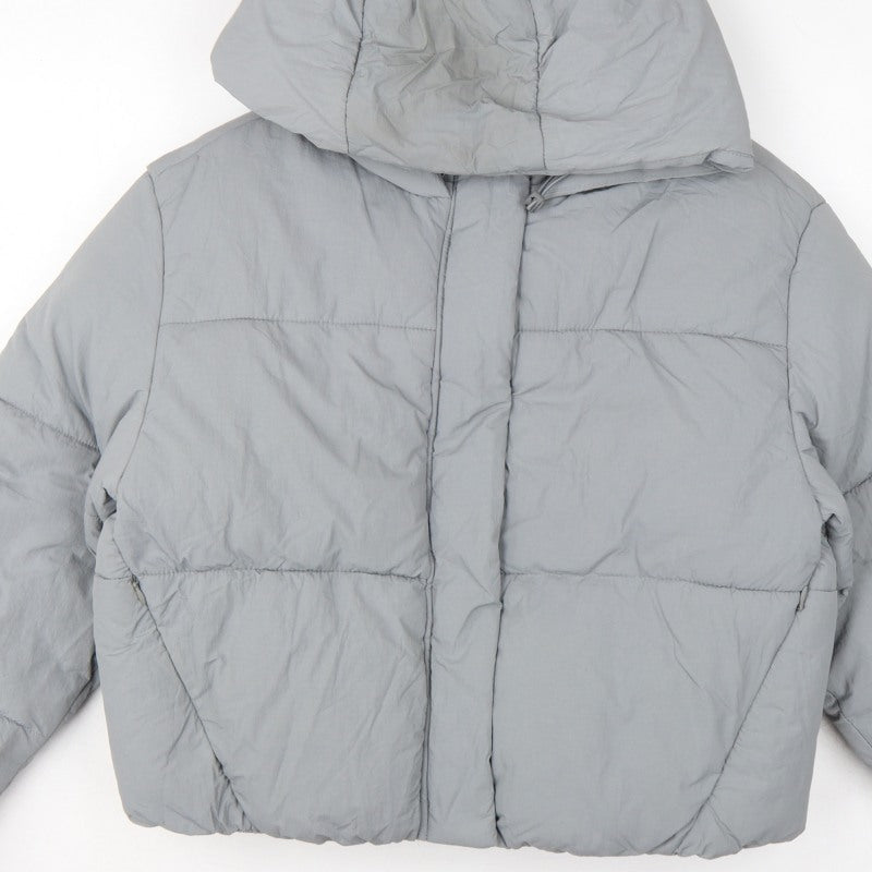 Zara Women Grey S Hooded Puffer Jacket Short Quilted Zip Pockets