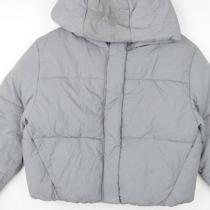 Zara Women Grey S Hooded Puffer Jacket Short Quilted Zip Pockets
