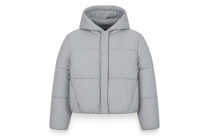 Zara Women Grey S Hooded Puffer Jacket Short Quilted Zip Pockets