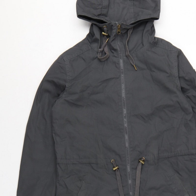 Element Women Black S Hooded Long Parka Cotton Blend Zip Coat
