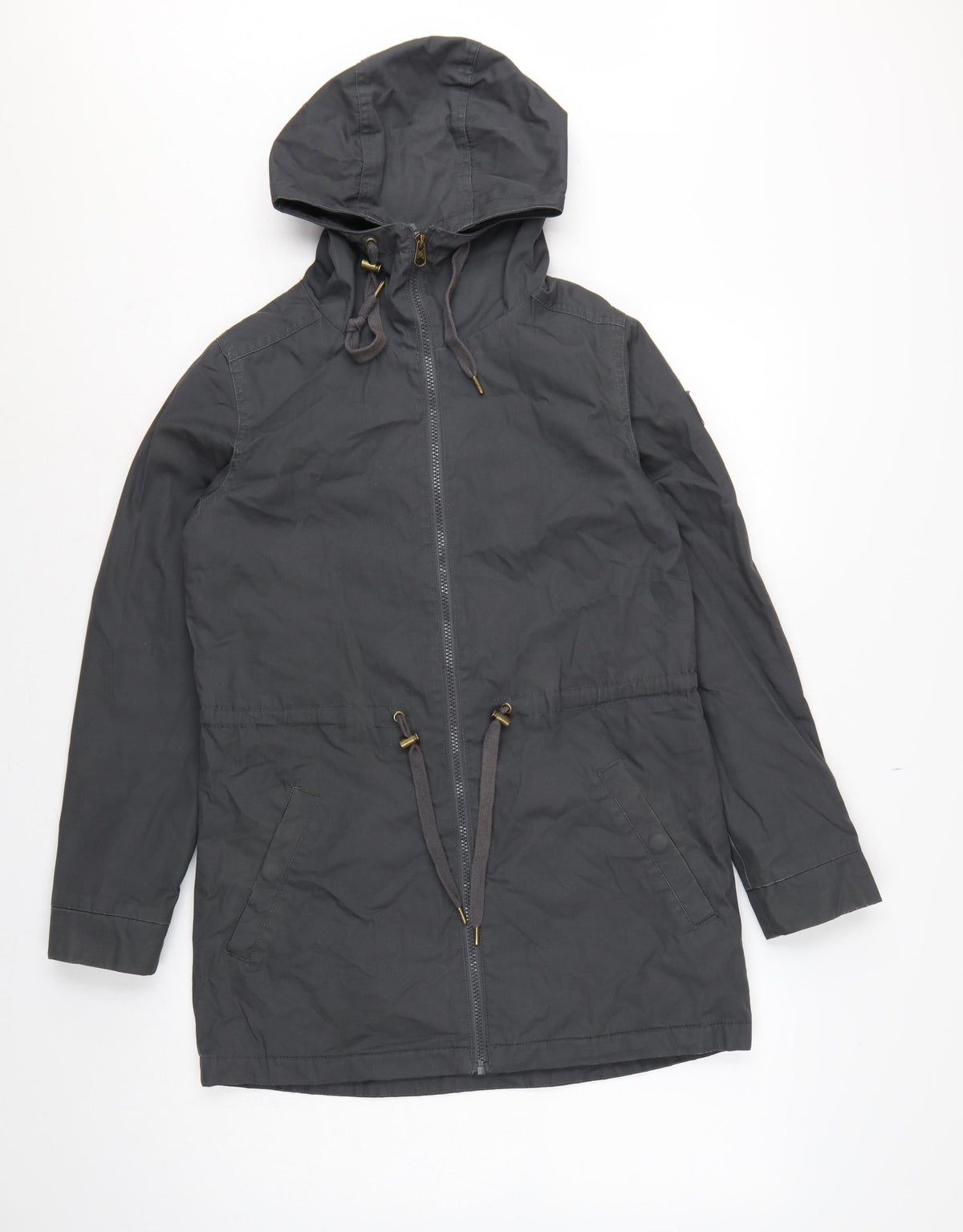 Element Women Black S Hooded Long Parka Cotton Blend Zip Coat