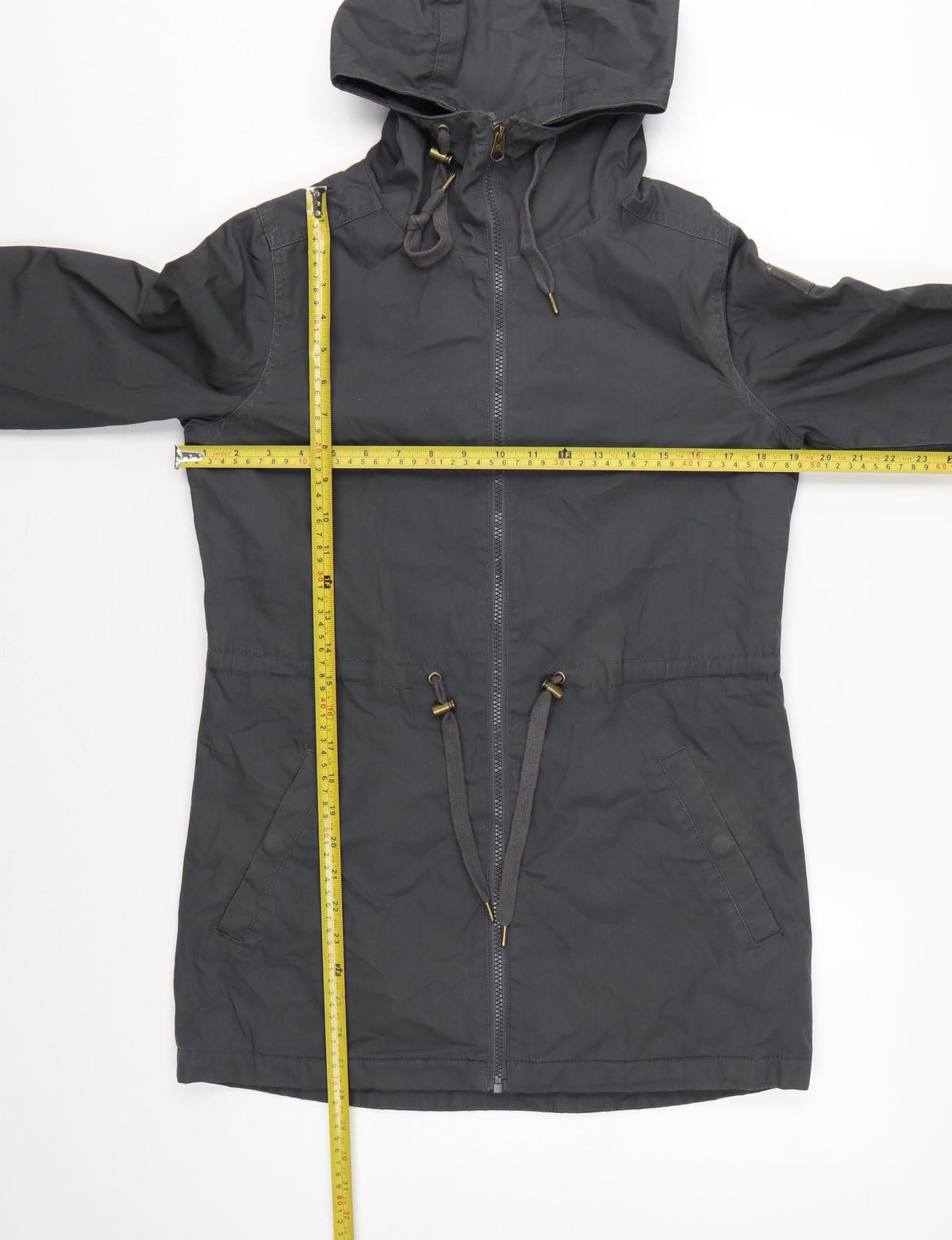 Element Women Black S Hooded Long Parka Cotton Blend Zip Coat