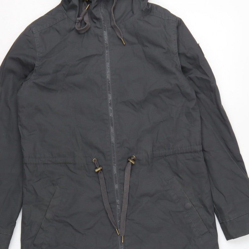 Element Women Black S Hooded Long Parka Cotton Blend Zip Coat