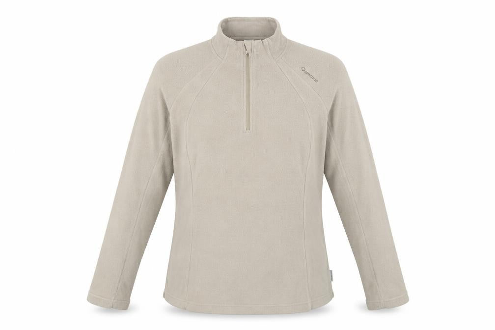 Quechua Women’s Beige M 1/4 Zip Fleece Pullover Hiking Sweatshirt