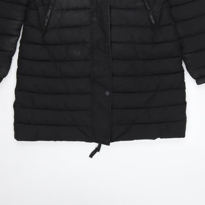 Superdry Women Black UK 8 Hooded Faux Fur Trim Puffer Coat