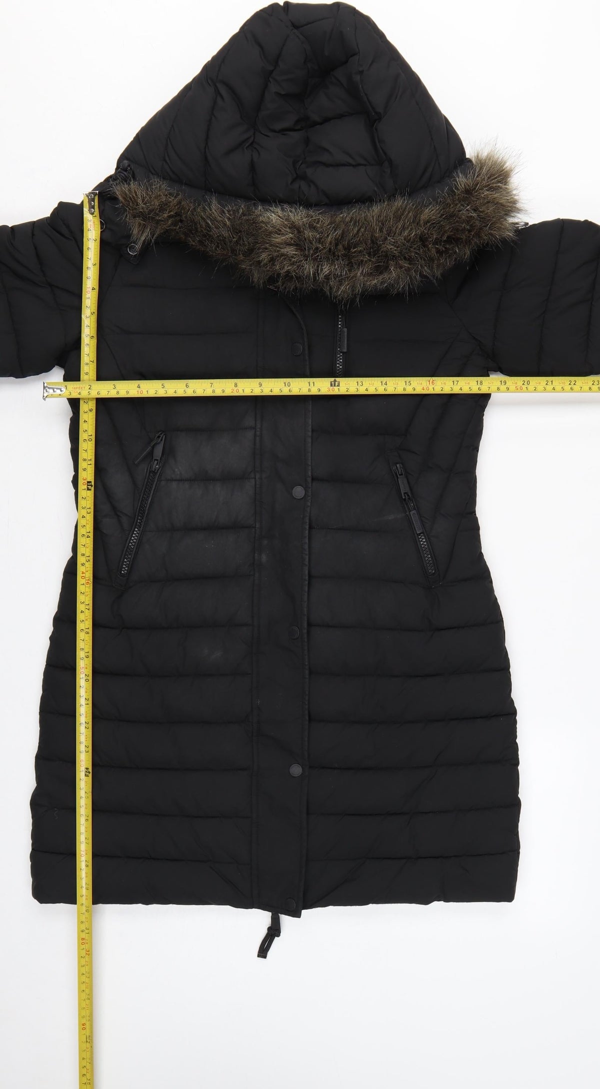 Superdry Women Black UK 8 Hooded Faux Fur Trim Puffer Coat