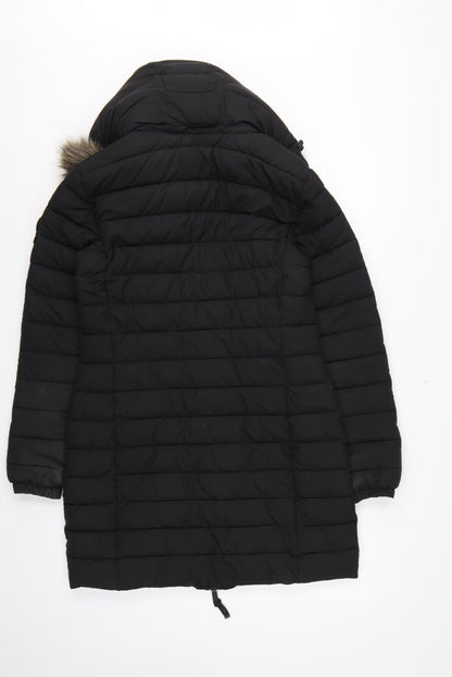 Superdry Women Black UK 8 Hooded Faux Fur Trim Puffer Coat