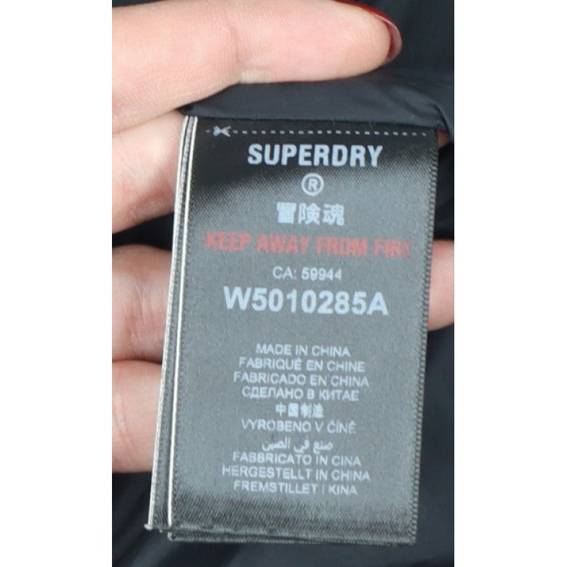Superdry Women Black UK 8 Hooded Faux Fur Trim Puffer Coat